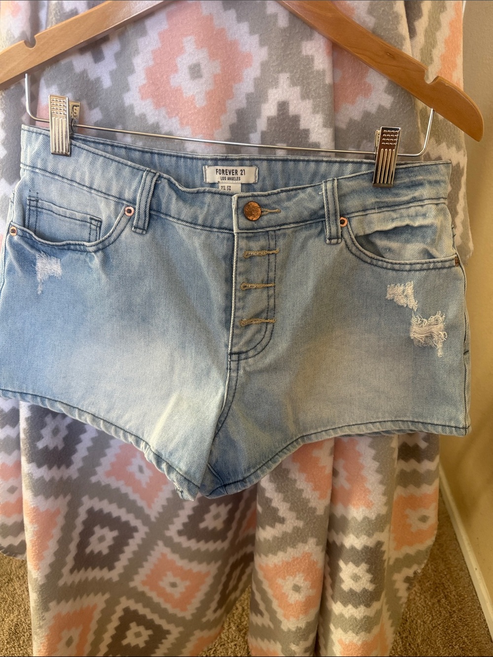Forever 21 Light Wash Distressed Denim Shorts